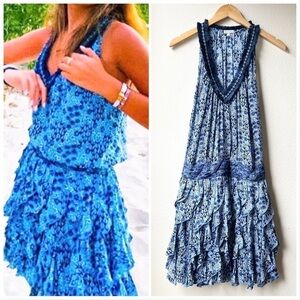 Poupette St. Barth Beline Fringe Tank Dress Blue Floral size M